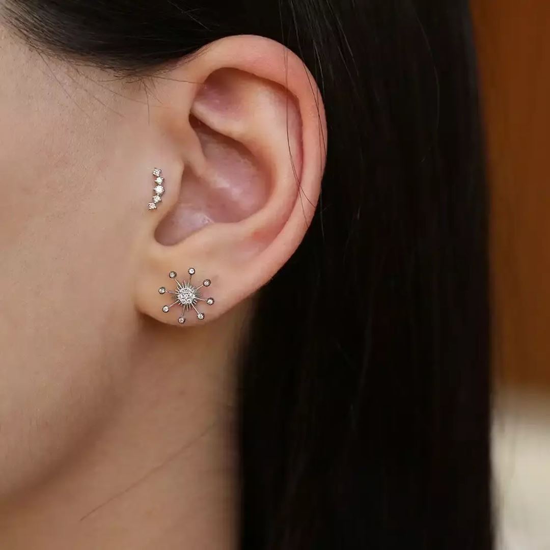 Shyne Pırlanta Taşlı Beyaz Altın Piercing