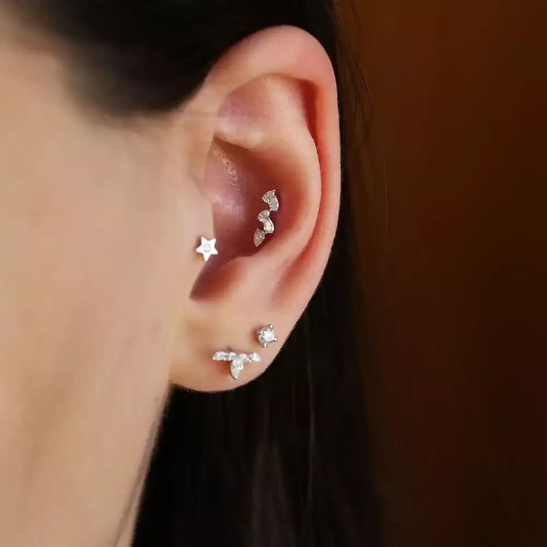 Dainty Pırlanta Taşlı Beyaz Altın Piercing