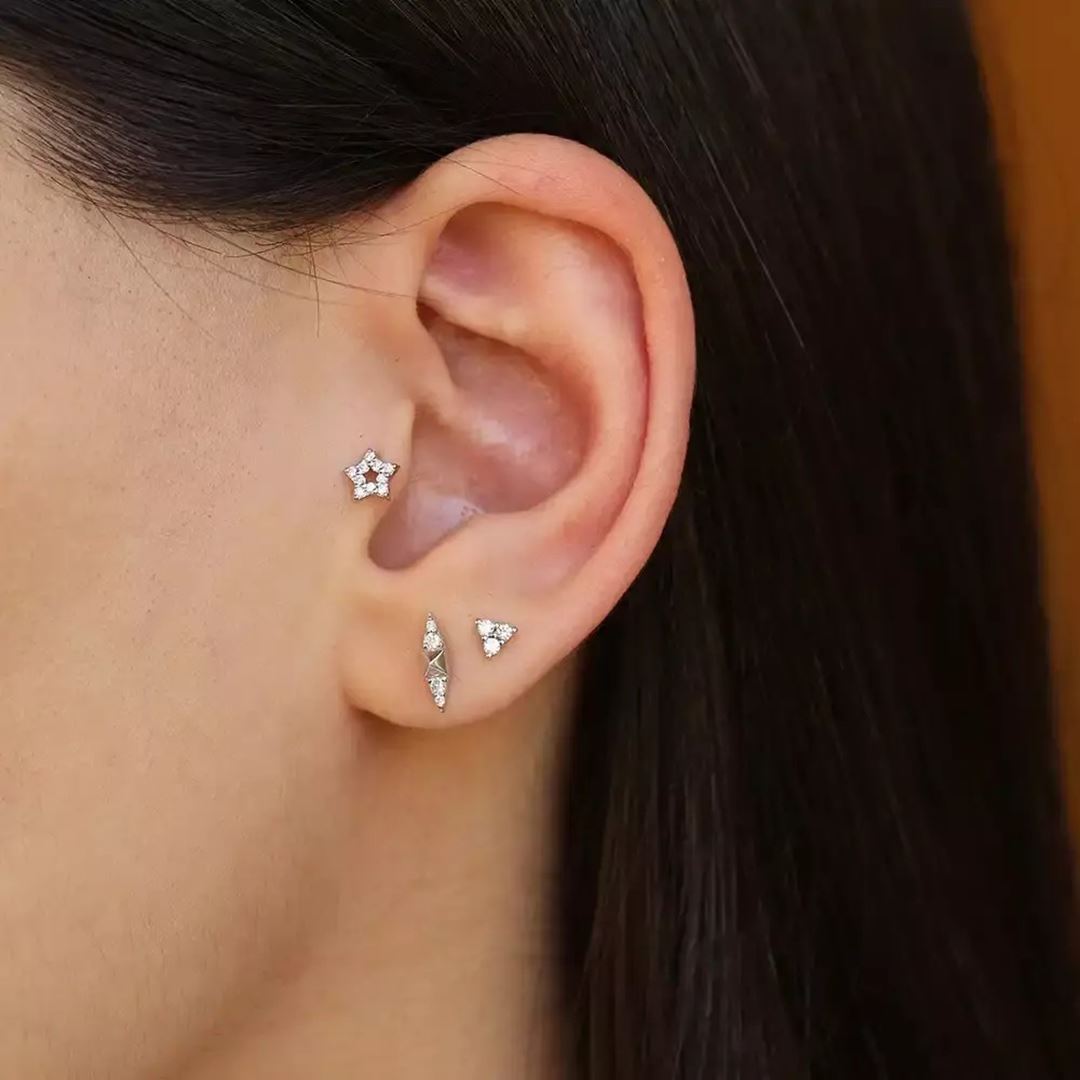 Stella Pırlanta Taşlı Beyaz Altın Piercing