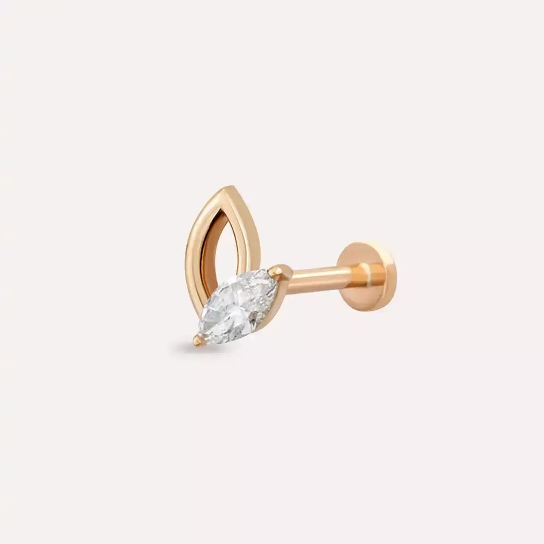 Frond Pırlanta Taşlı Rose Altın Piercing