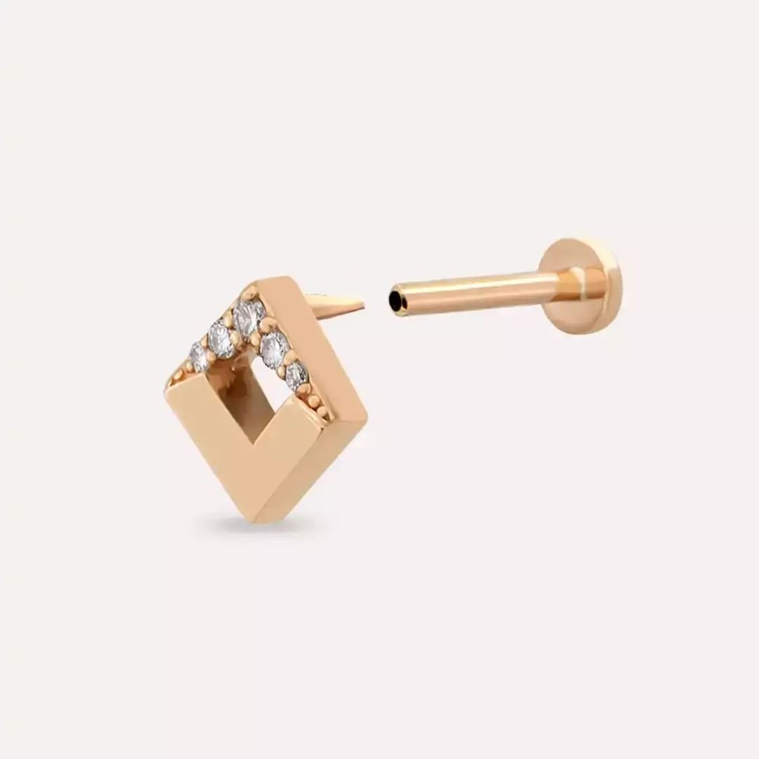 Clara Pırlanta Taşlı Rose Altın Piercing
