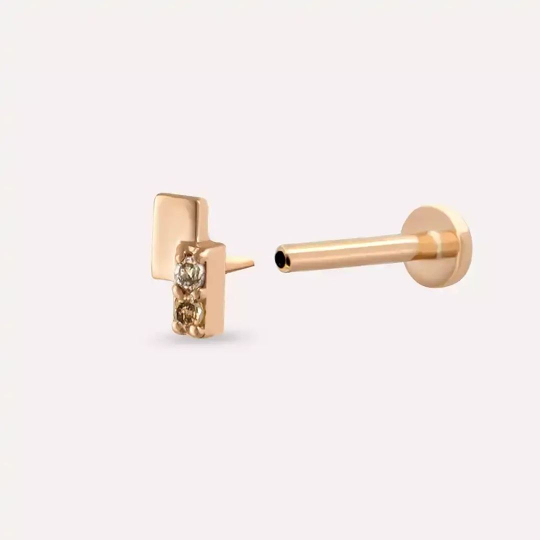 Dual Brown Pırlanta Taşlı Rose Gold Piercing