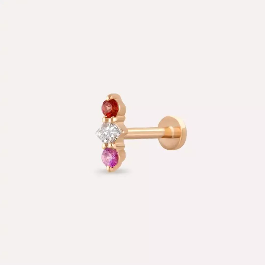 Tress Multicolor Safir ve Pırlanta Taşlı Rose Altın Piercing