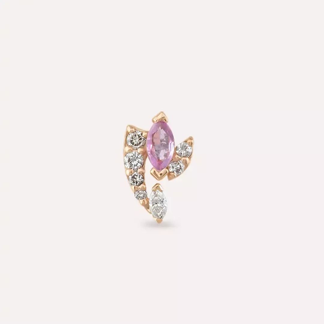 Visal Pink Safir ve Pırlanta Taşlı Rose Altın Piercing