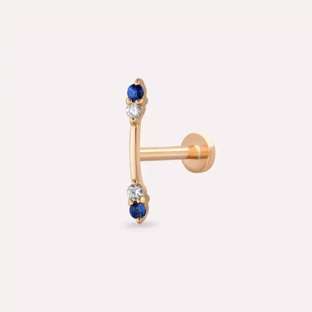 Rod Blue Safir ve Pırlanta Taşlı Rose Altın Piercing