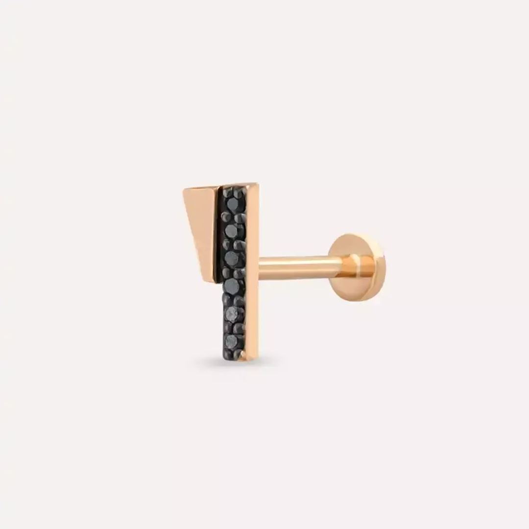 Pillar Siyah Pırlanta Taşlı Rose Altın Piercing