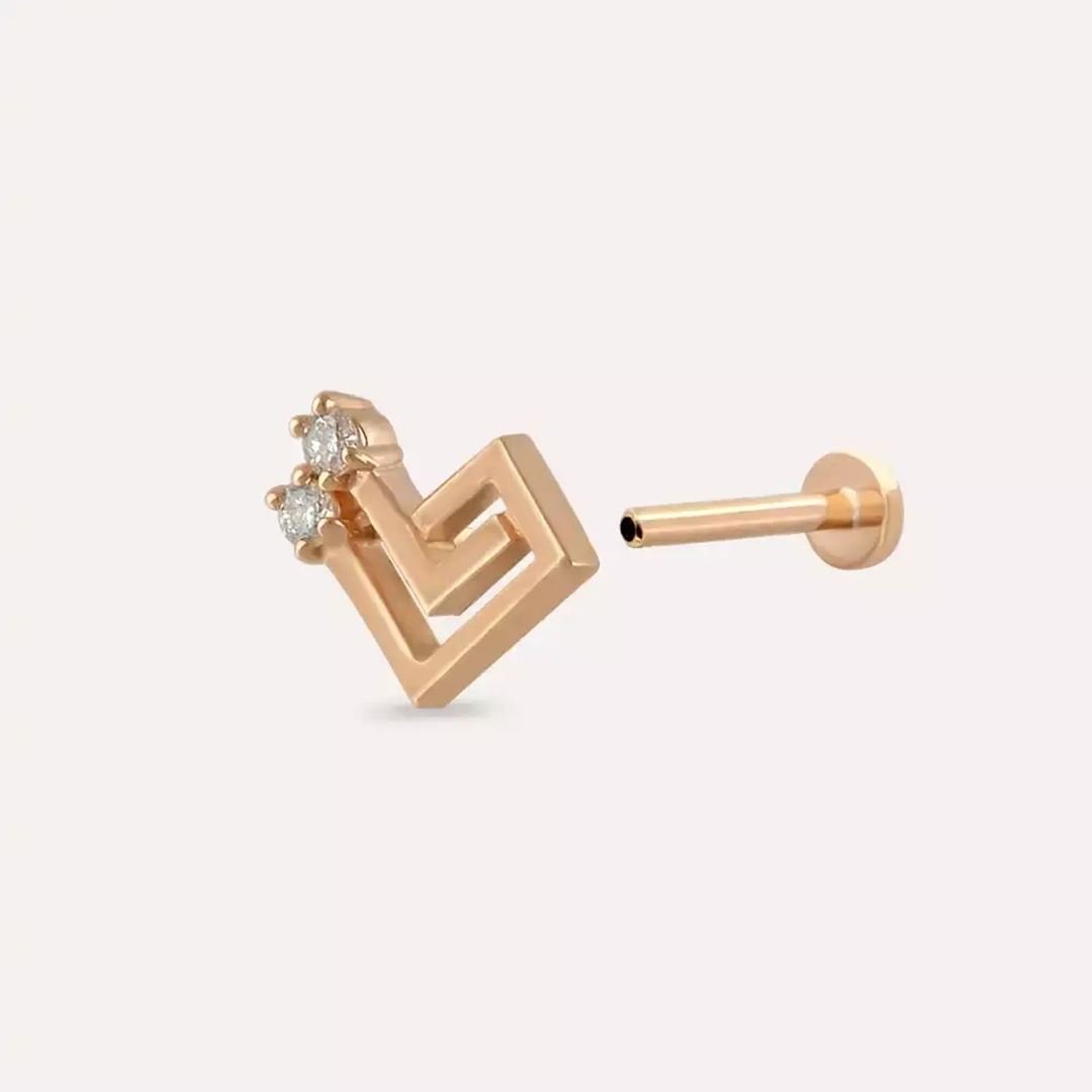 Maze Pırlanta Taşlı Rose Altın Piercing