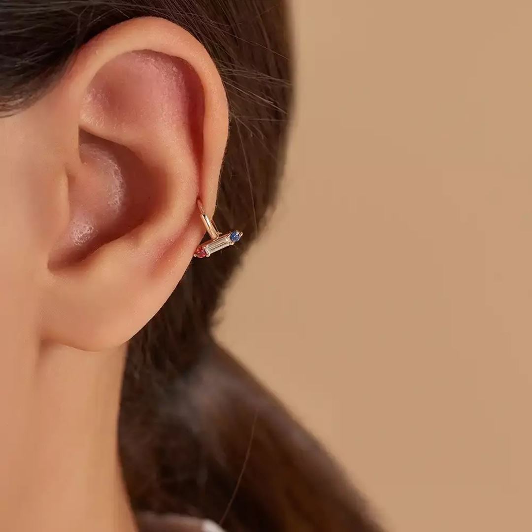 Linea Pırlanta, Red ve Blue Safir Taşlı Rose Altın Halka Piercing