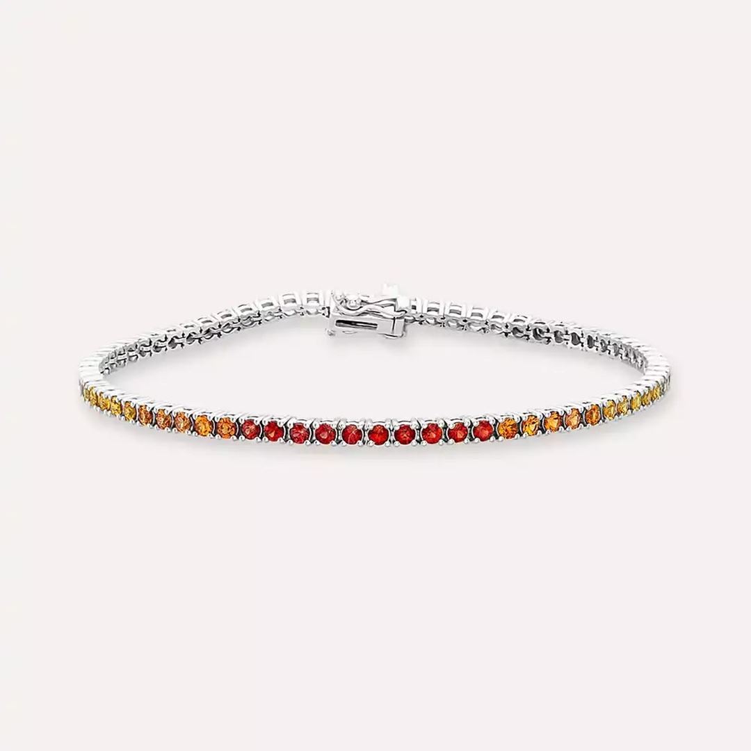 3.25 CT Multicolor Safir Taşlı Beyaz Altın Suyolu Bileklik