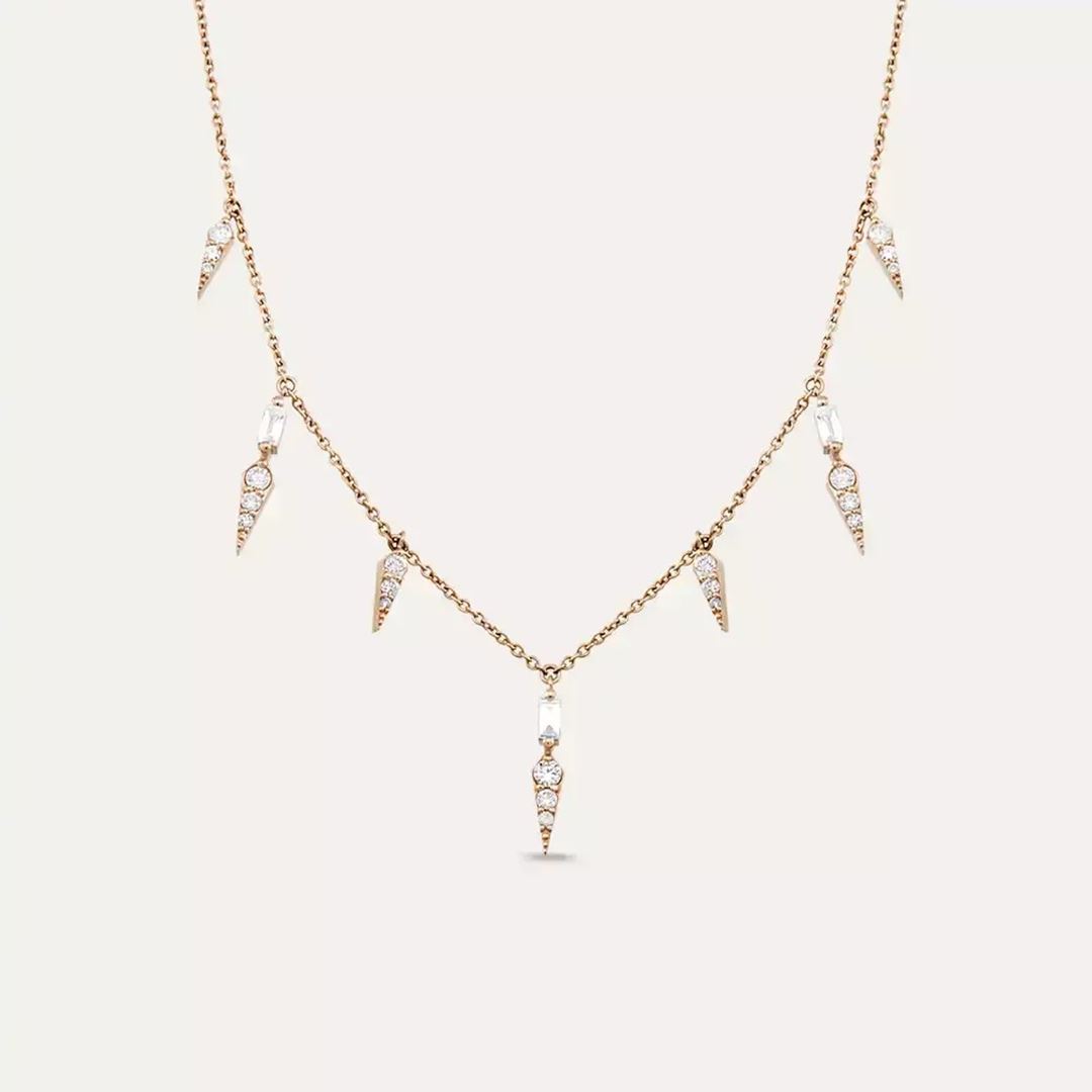 Flon Baget Kesim Pırlanta Taşlı Rose Altın Kolye