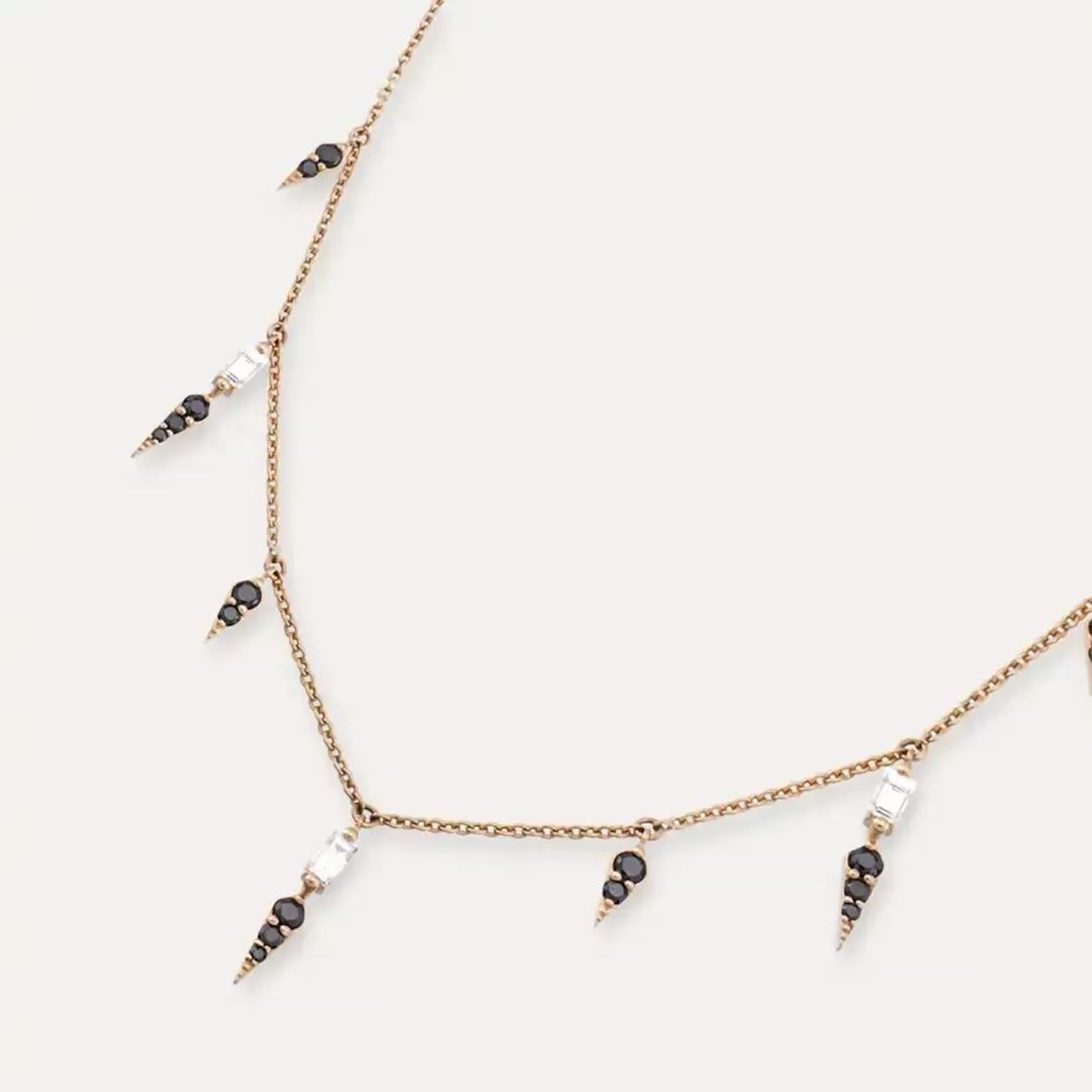Flon Siyah Pırlanta ve Baget Kesim Pırlanta Taşlı Kolye