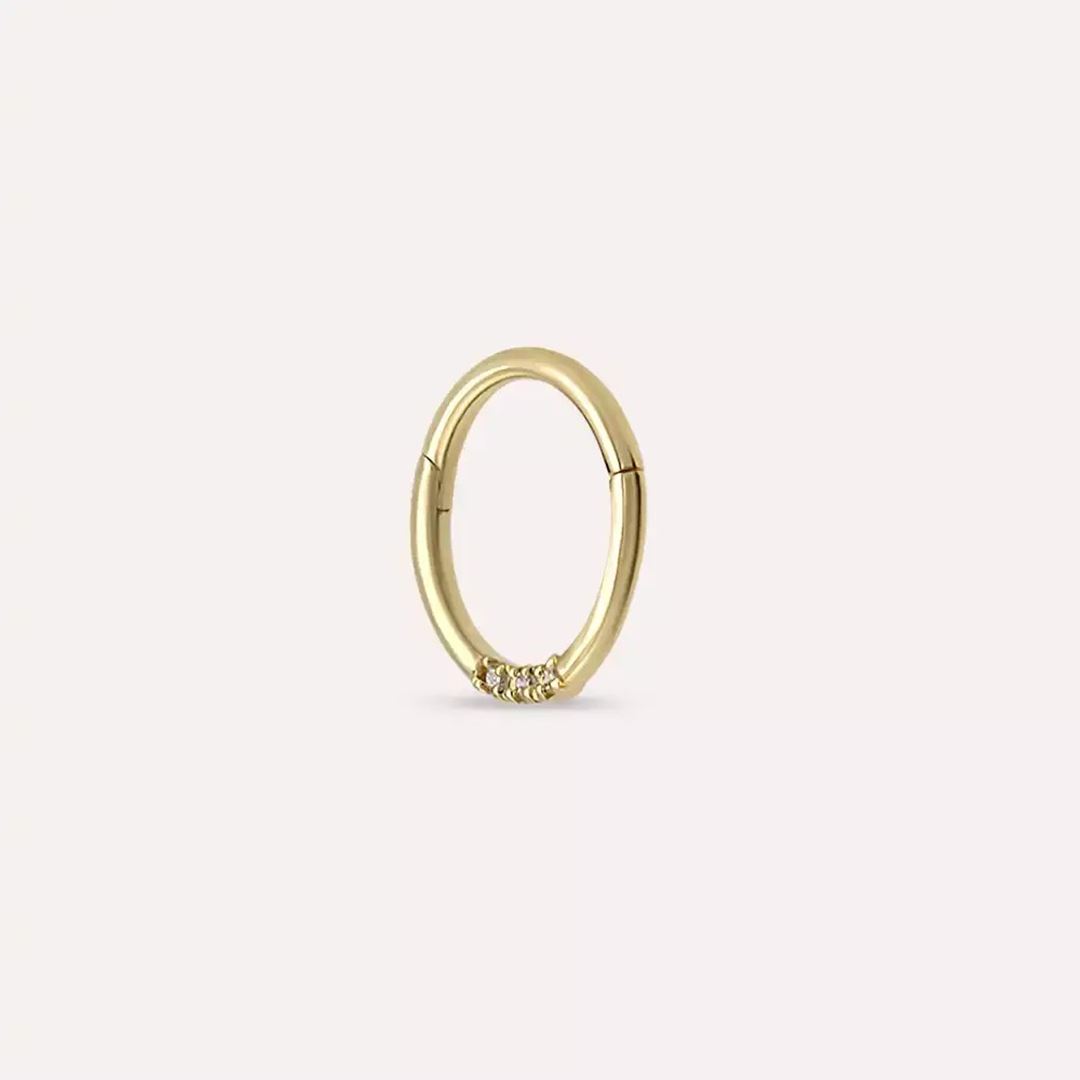 Lei Pırlanta Taşlı Sarı Altın Halka Piercing
