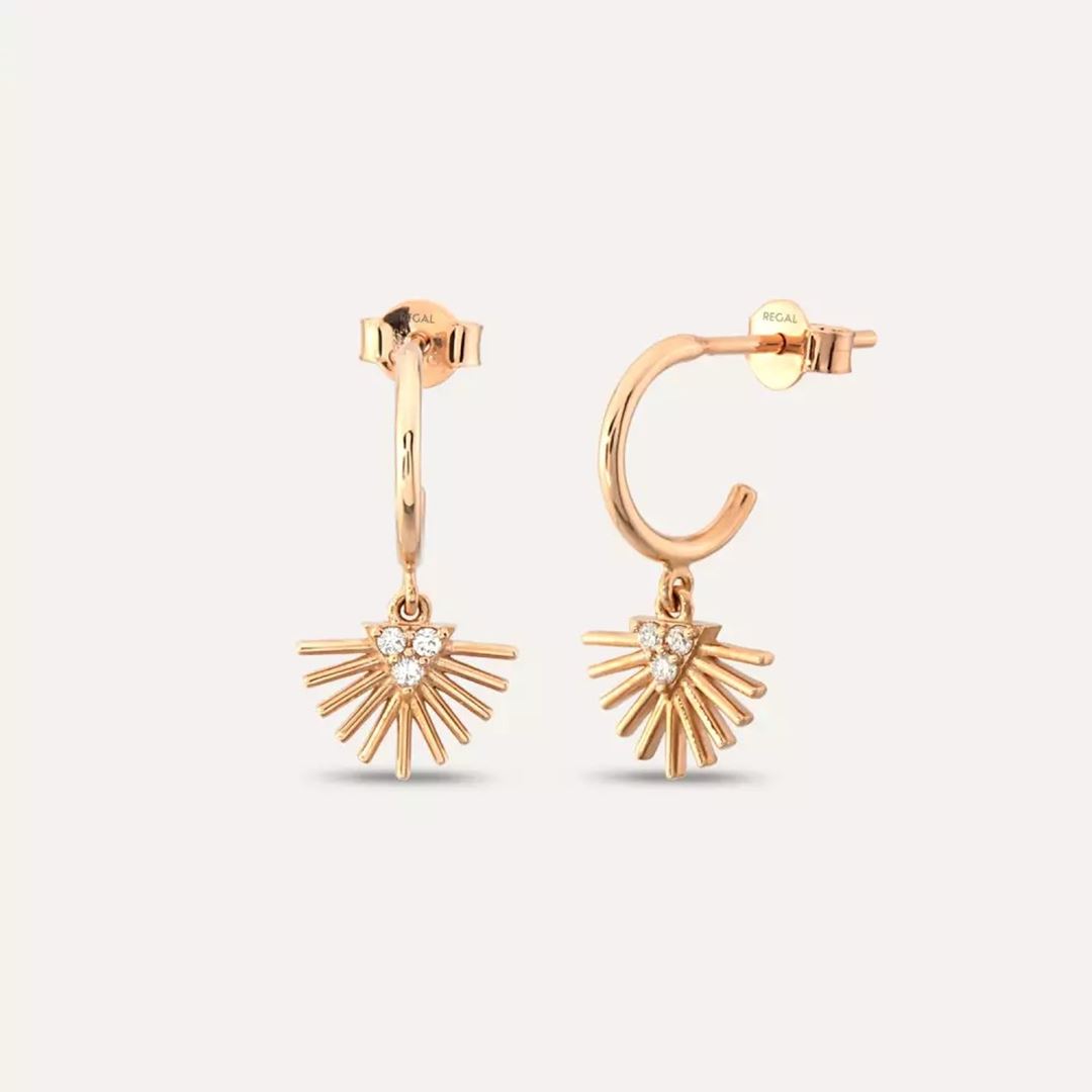 Solis Pırlanta Taşlı Rose Altın Sallantılı Küpe