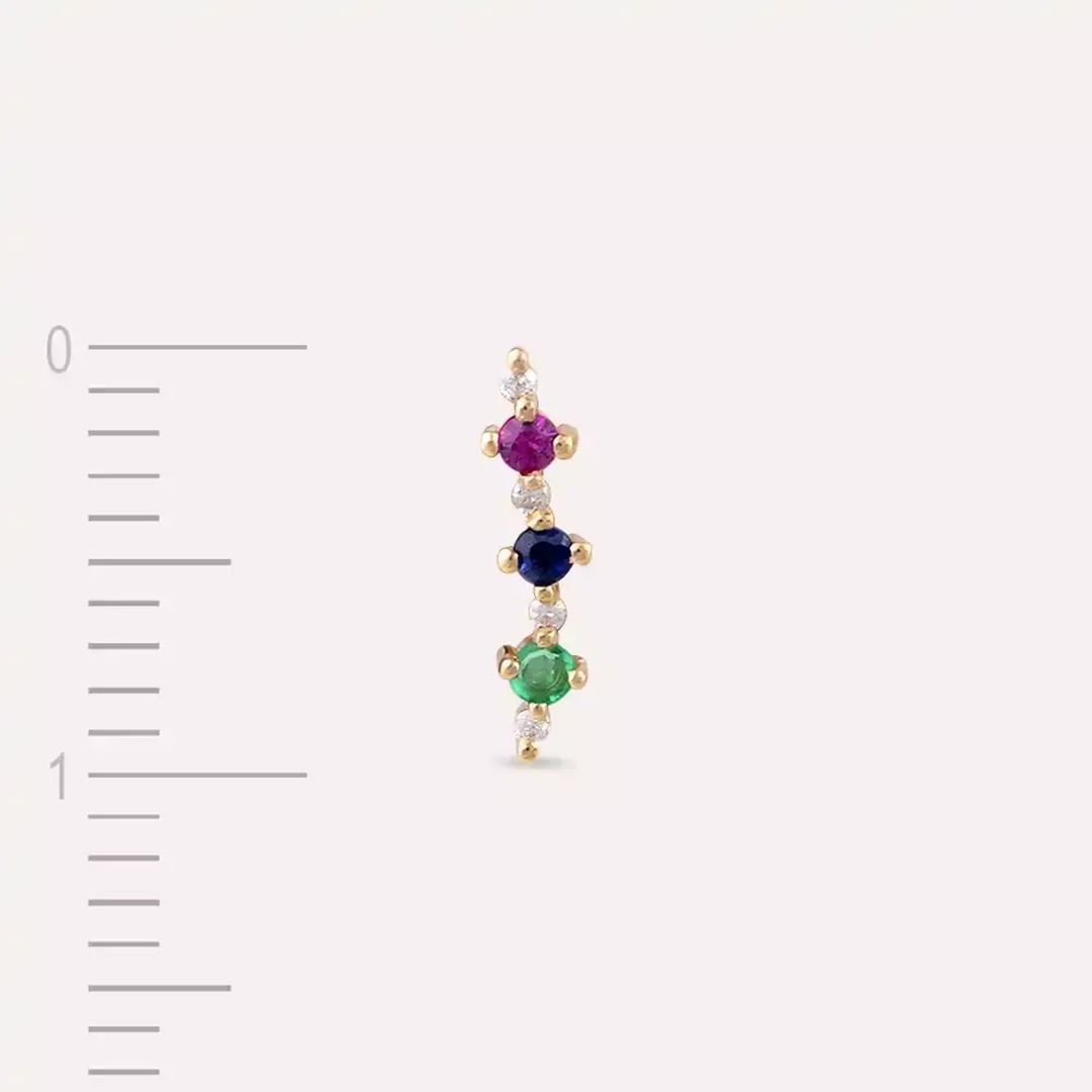 Hued Çok Renkli Taşlı Rose Altın Tek Küpe