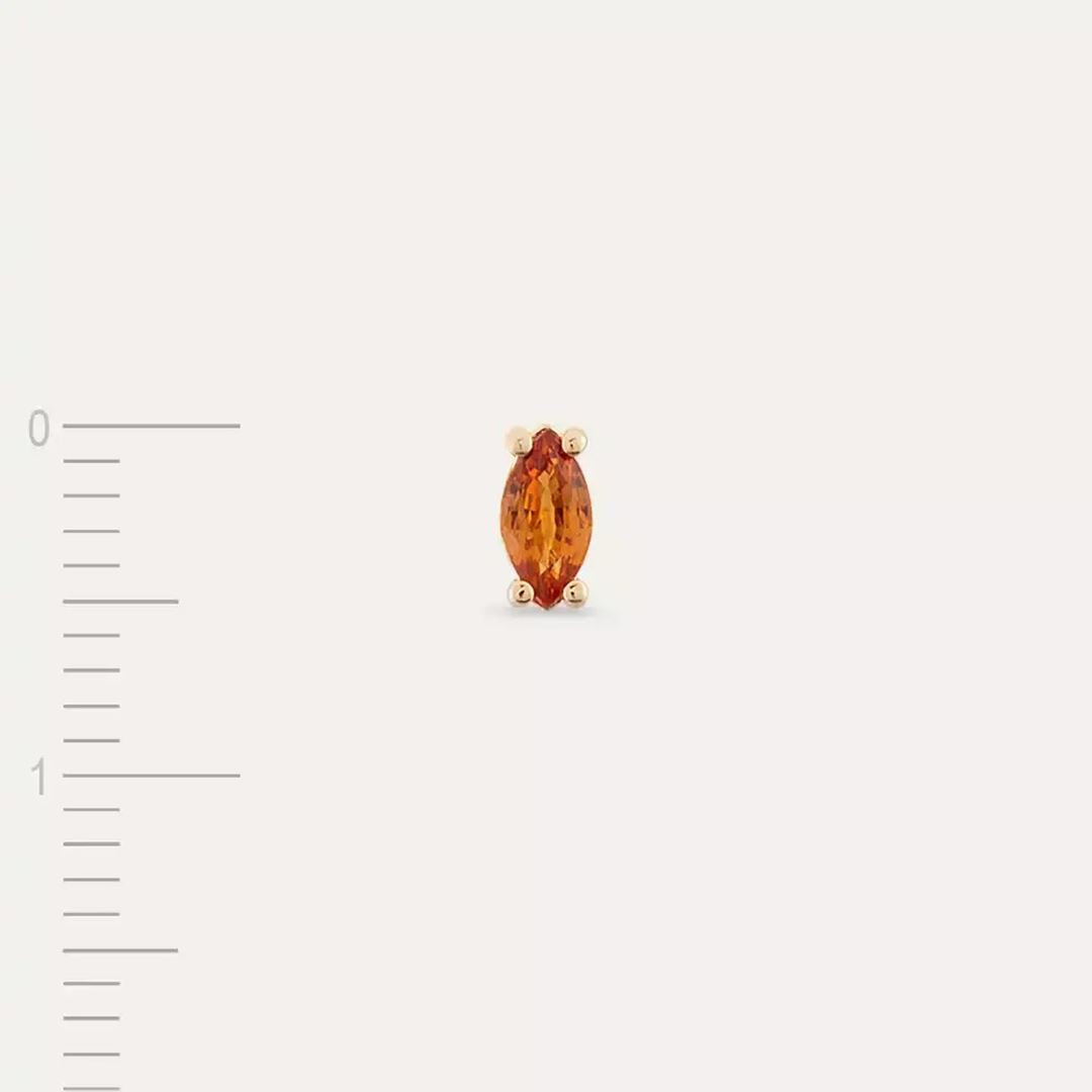 Spice Markiz Kesim Orange Safir Taşlı Rose Altın Tek Küpe
