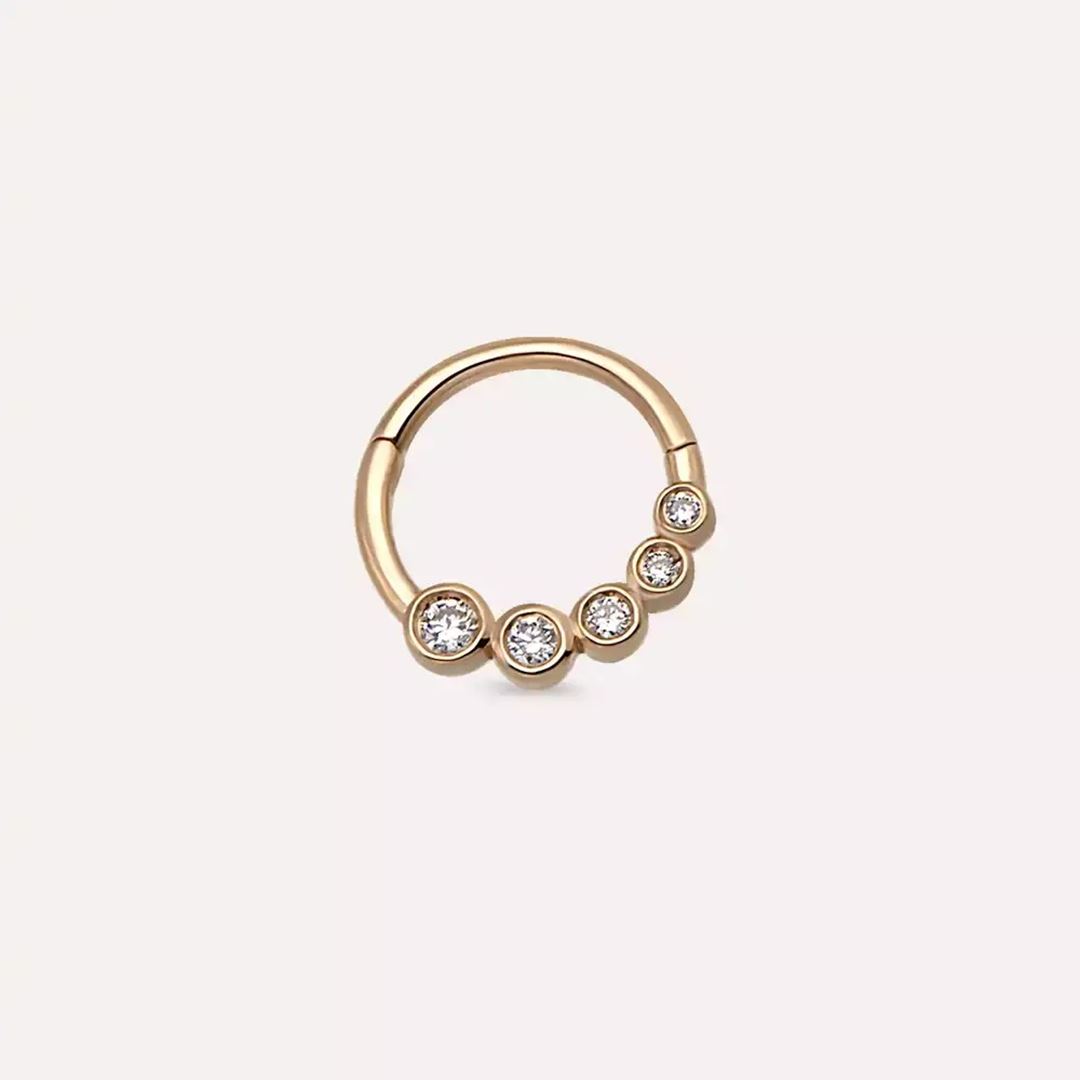 Ovin Pırlanta Taşlı Rose Altın Halka Piercing
