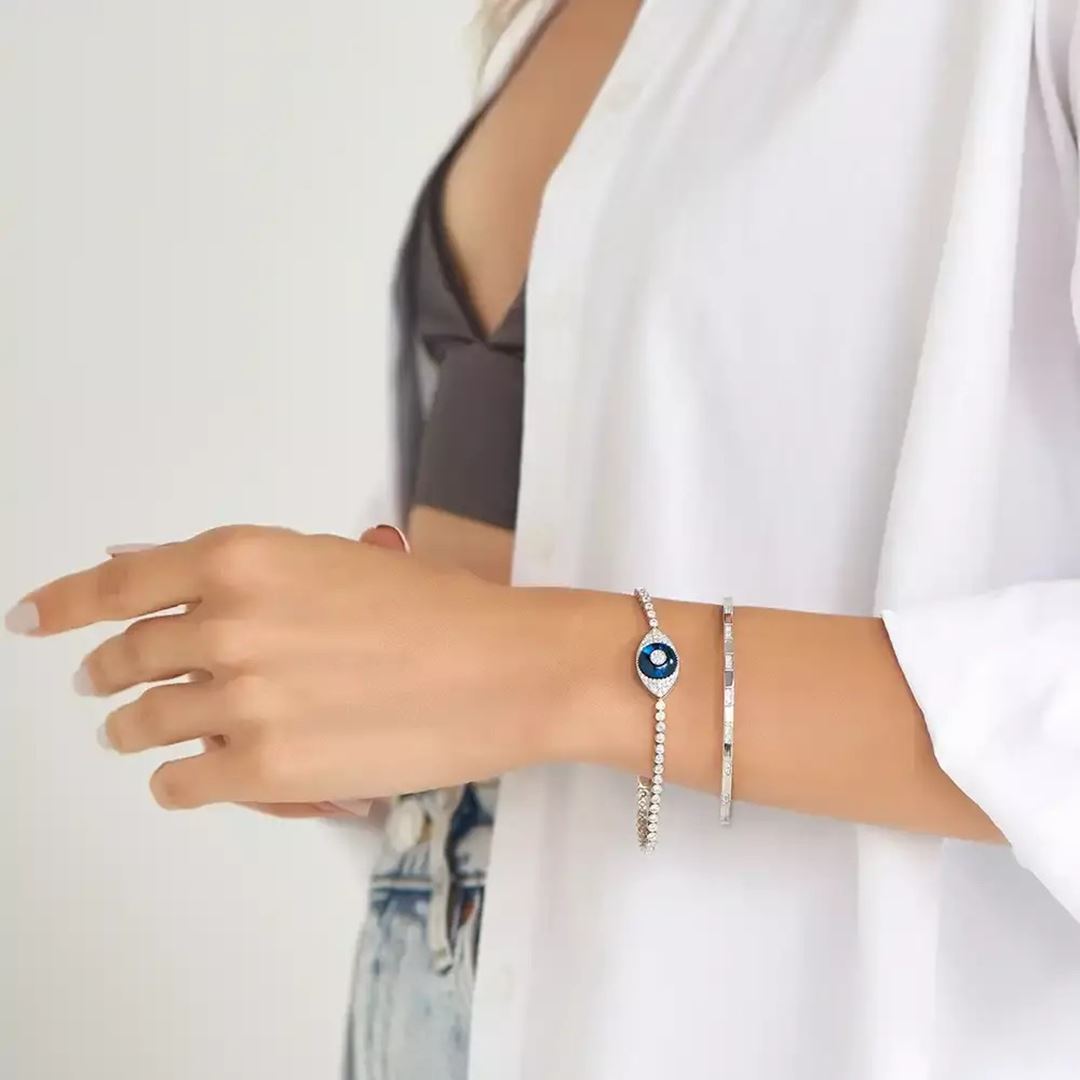 Zeya Pırlanta Taşlı Beyaz Altın Bilezik