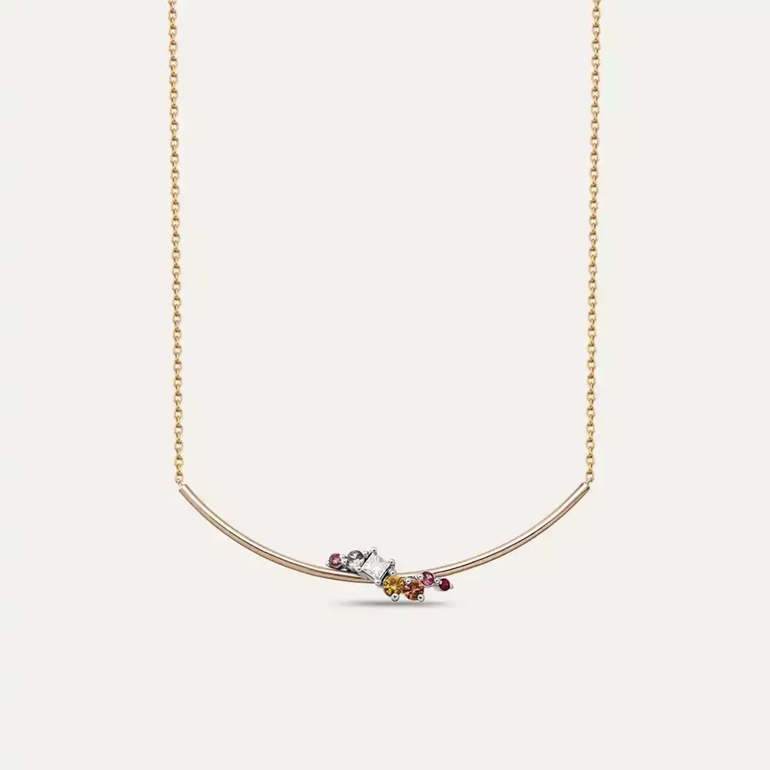 Violet Multicolor Safir ve Pırlanta Taşlı Rose Altın Kolye