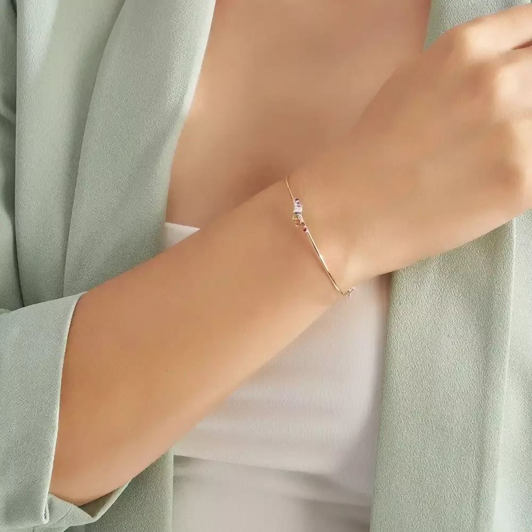 Violet Multicolor Safir ve Pırlanta Taşlı Rose Altın Bileklik