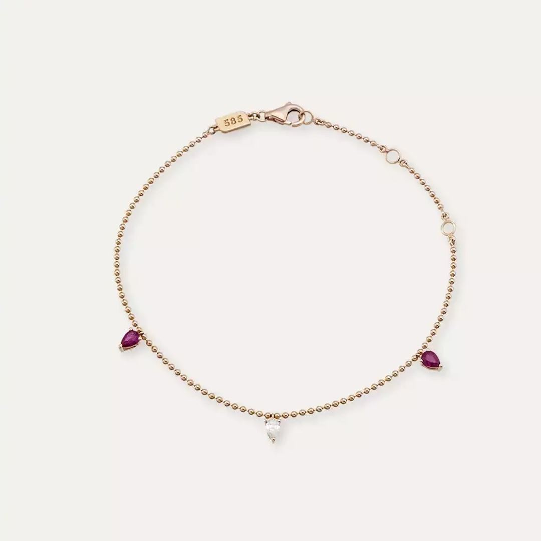 Rise Yakut ve Pırlanta Taşlı Rose Altın Bileklik