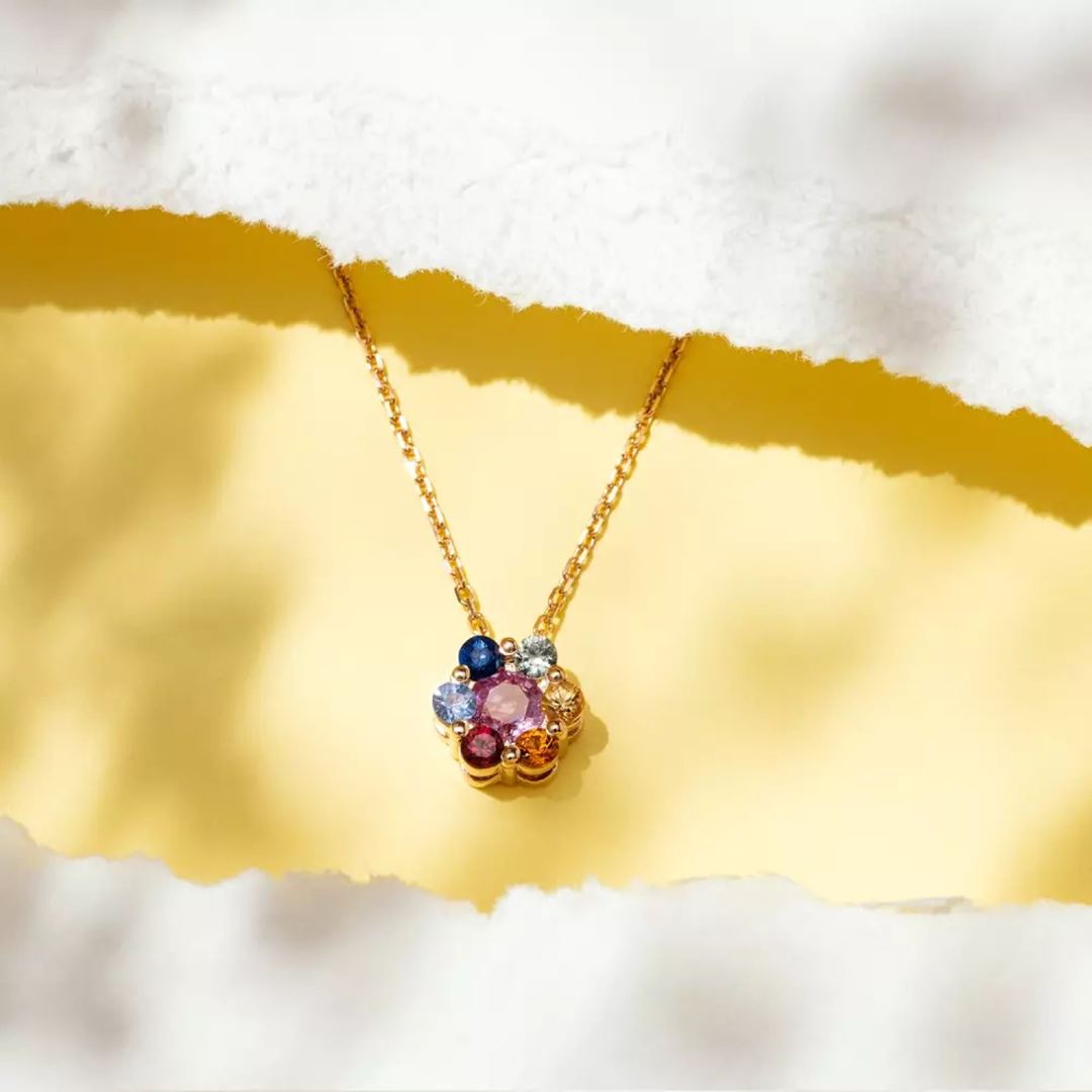 Flower Multicolor Safir Taşlı Rose Altın Kolye