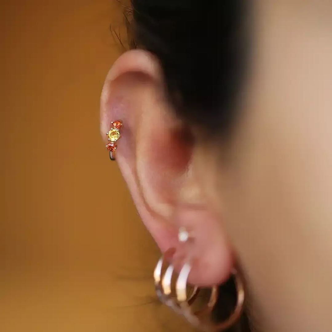 0.22 CT Multicolor Safir Taşlı Rose Altın Halka Piercing