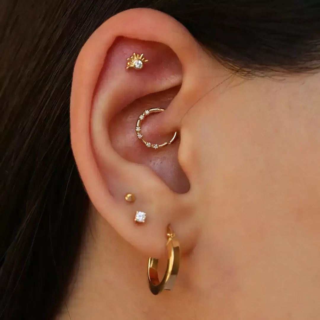 Nyra Pırlanta Taşlı Sarı Altın Halka Piercing