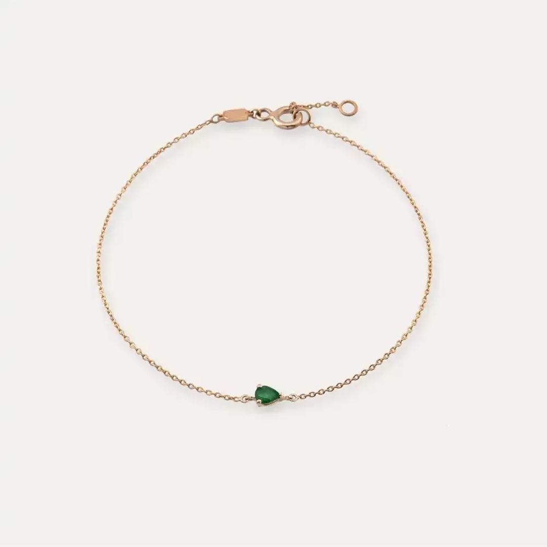 Bella Zümrüt Taşlı Rose Altın Bileklik