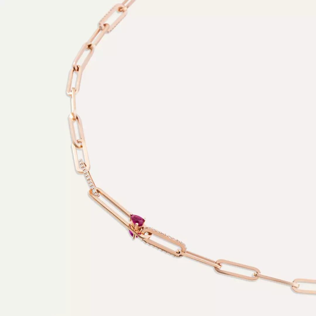 Nest Yakut ve Pırlanta Taşlı Rose Altın Kolye