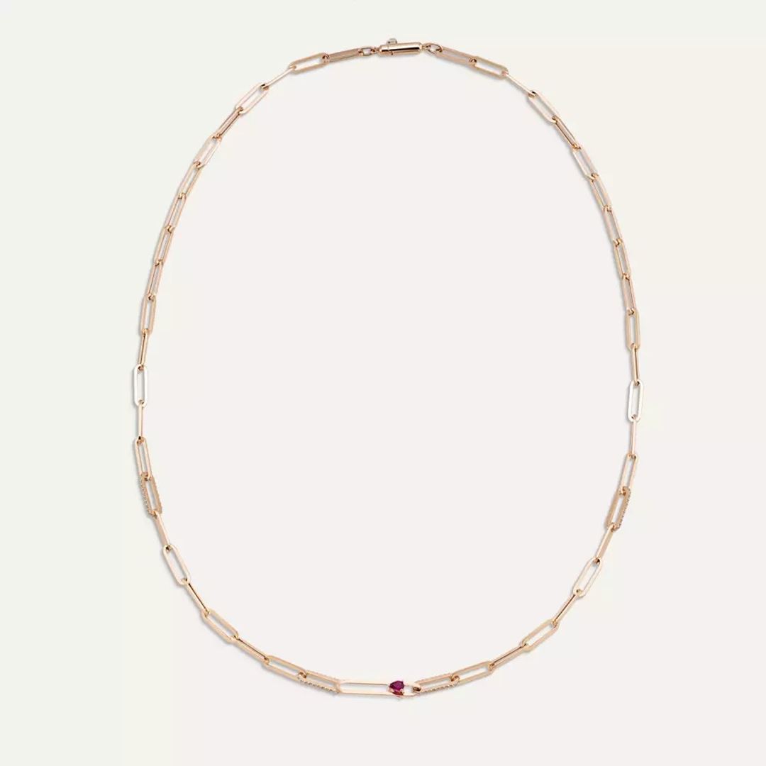 Nest Yakut ve Pırlanta Taşlı Rose Altın Kolye