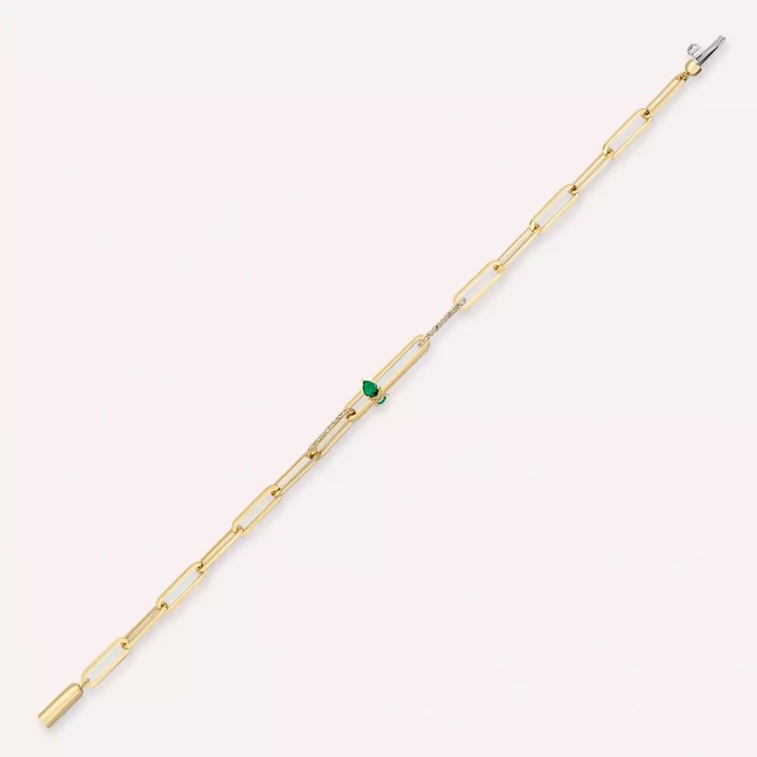 Nest Zümrüt ve Pırlanta Taşlı Rose Altın Bileklik