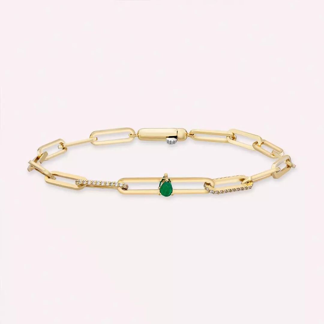 Nest Zümrüt ve Pırlanta Taşlı Rose Altın Bileklik