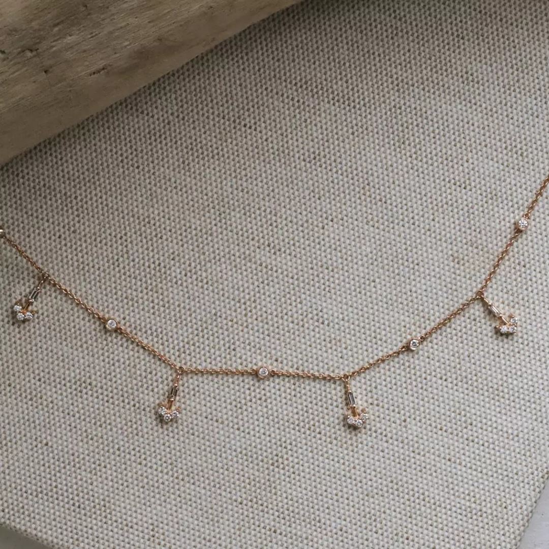 Barb II Baget Kesim Pırlanta Taşlı Rose Altın Kolye