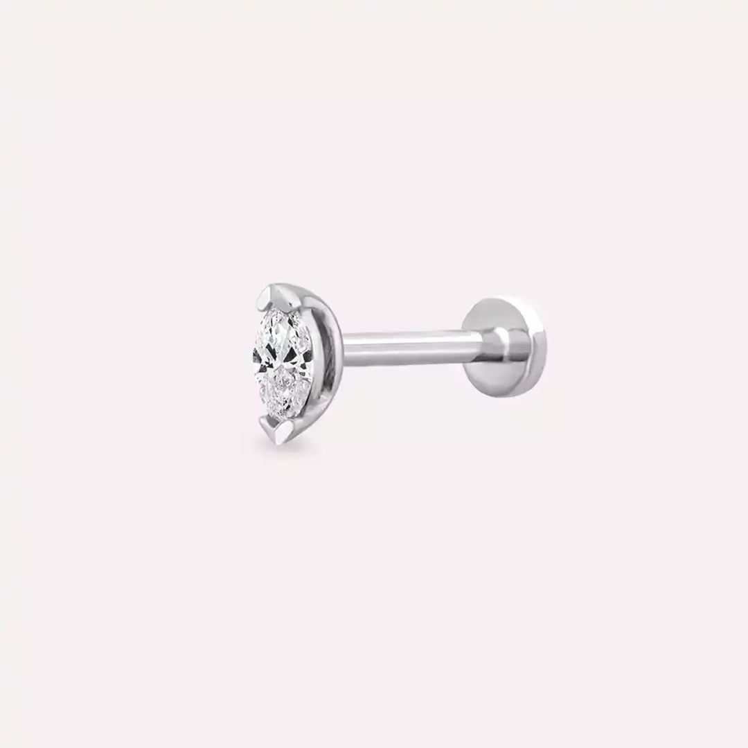 0.06 CT Markiz Kesim Pırlanta Taşlı Beyaz Altın Piercing