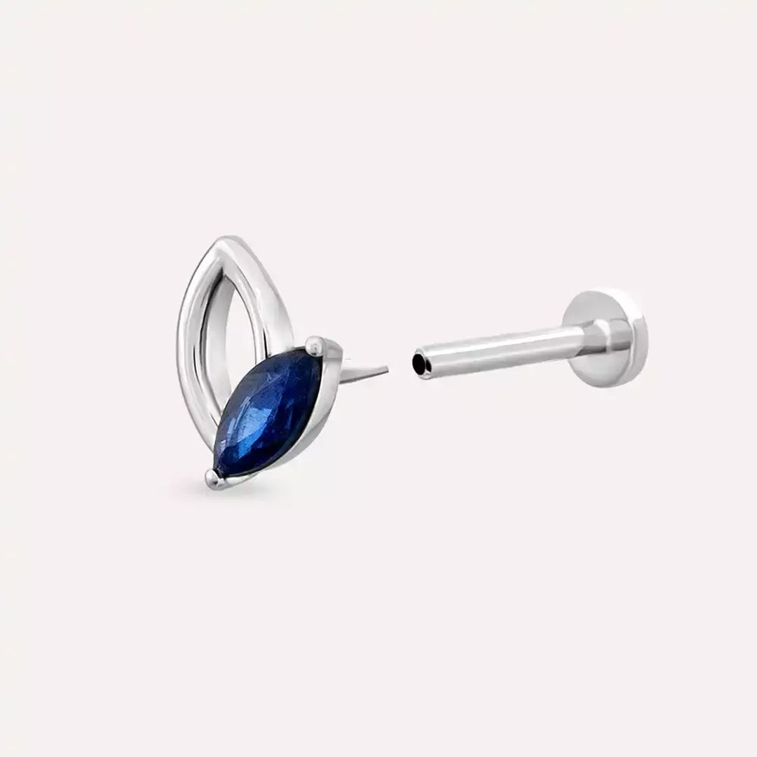 Frond Blue Safir Taşlı Beyaz Altın Piercing