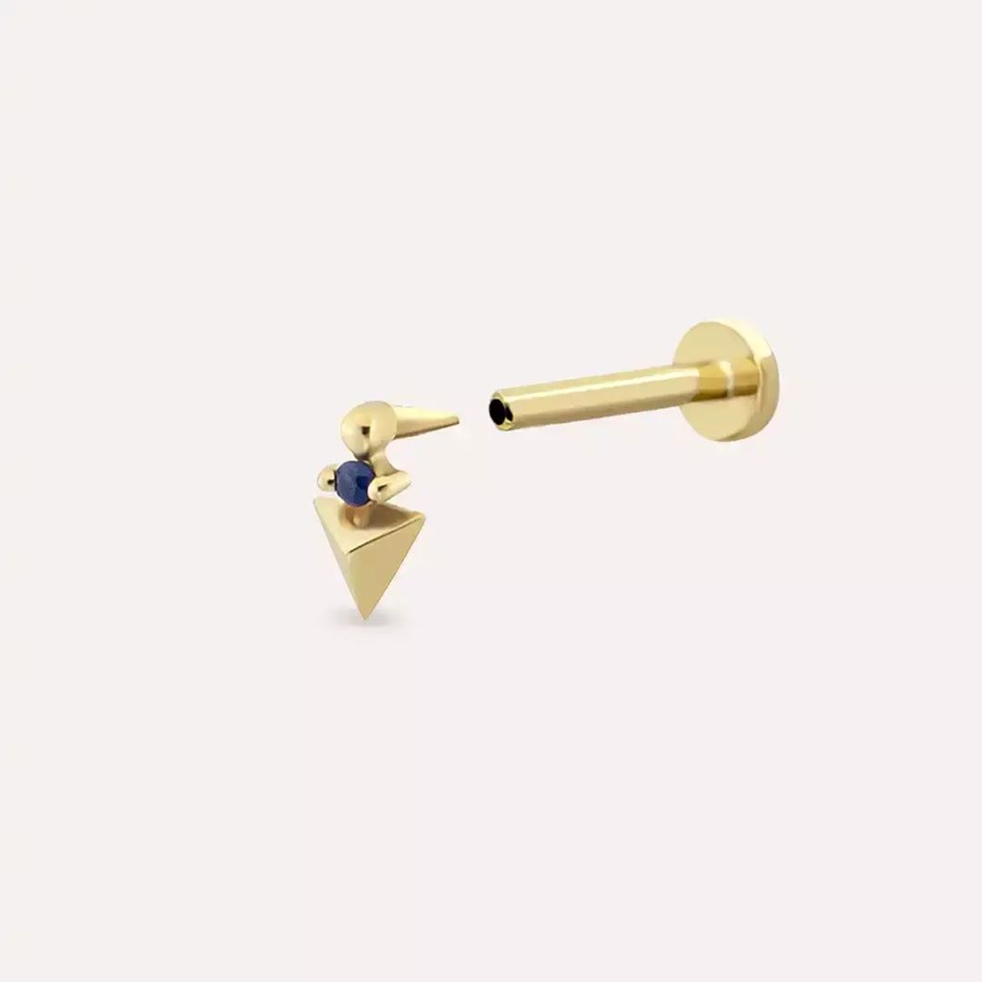 Prism Blue Safir Taşlı Sarı Altın Piercing