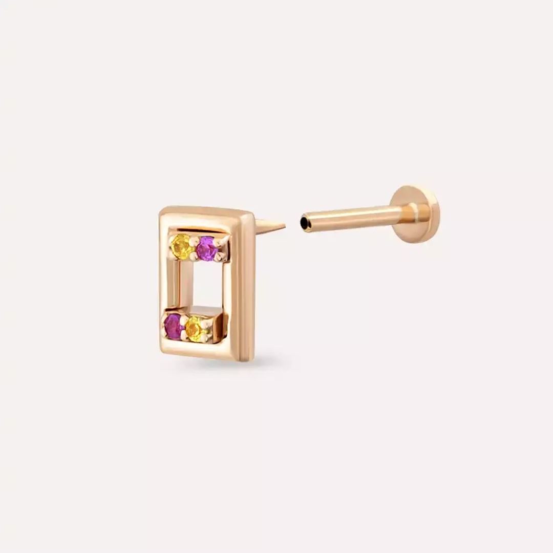 Angled Yellow and Pink Safir Taşlı Rose Altın Piercing