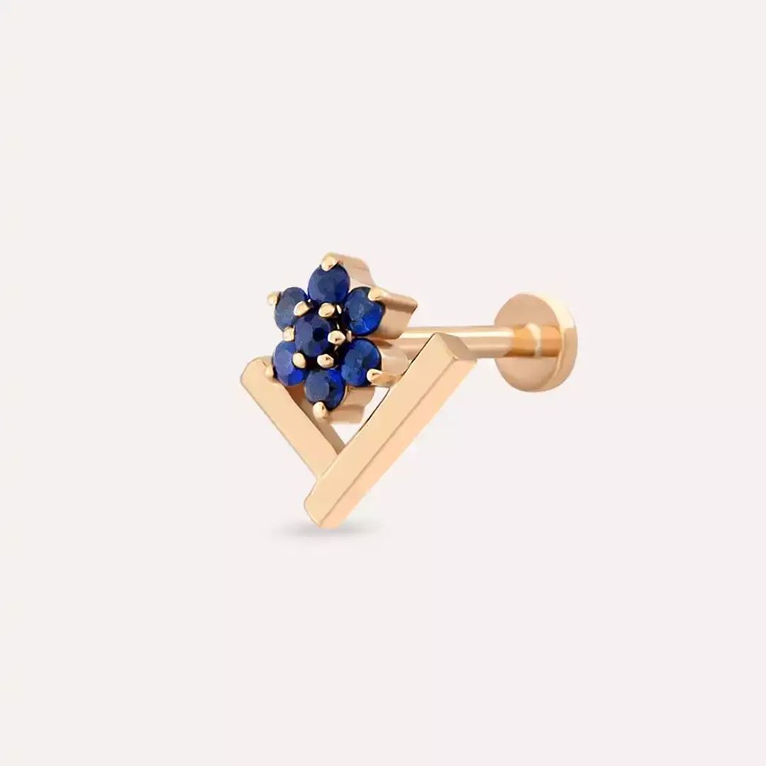 Vela Blue Safir Taşlı Rose Altın Piercing