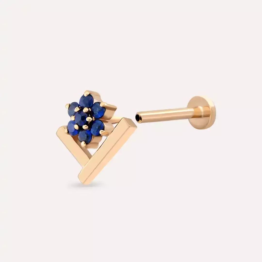 Vela Blue Safir Taşlı Rose Altın Piercing