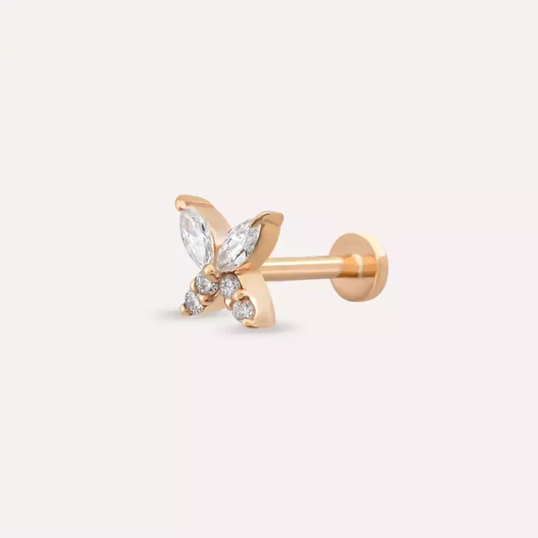 Pion Pırlanta Taşlı Rose Altın Piercing