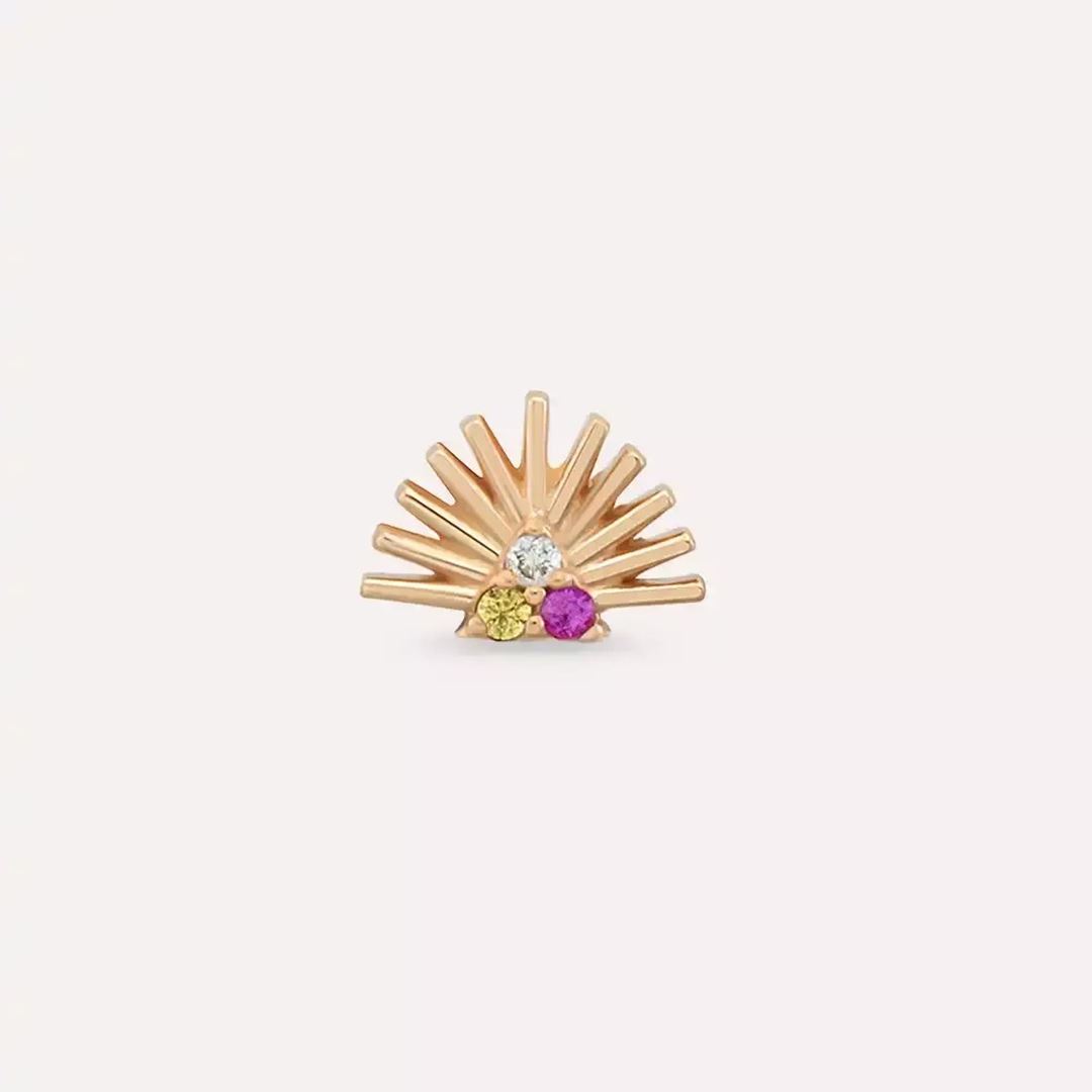 Solis Pırlanta ve Multicolor Safir Taşlı Rose Altın Piercing