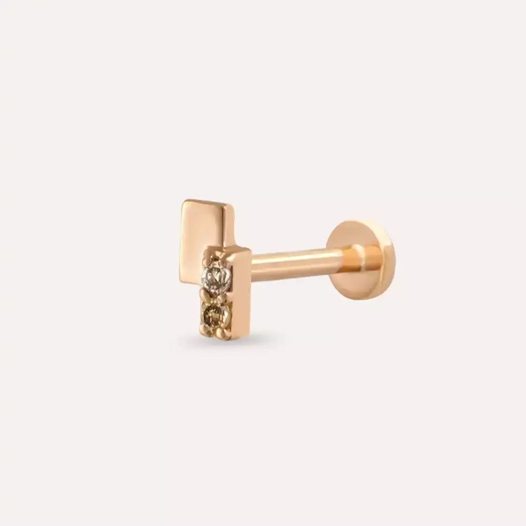 Dual Brown Pırlanta Taşlı Rose Gold Piercing