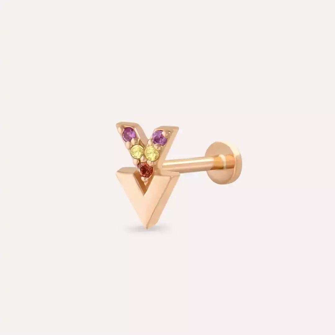 Vivi Multicolor Safir Rose Altın Piercing