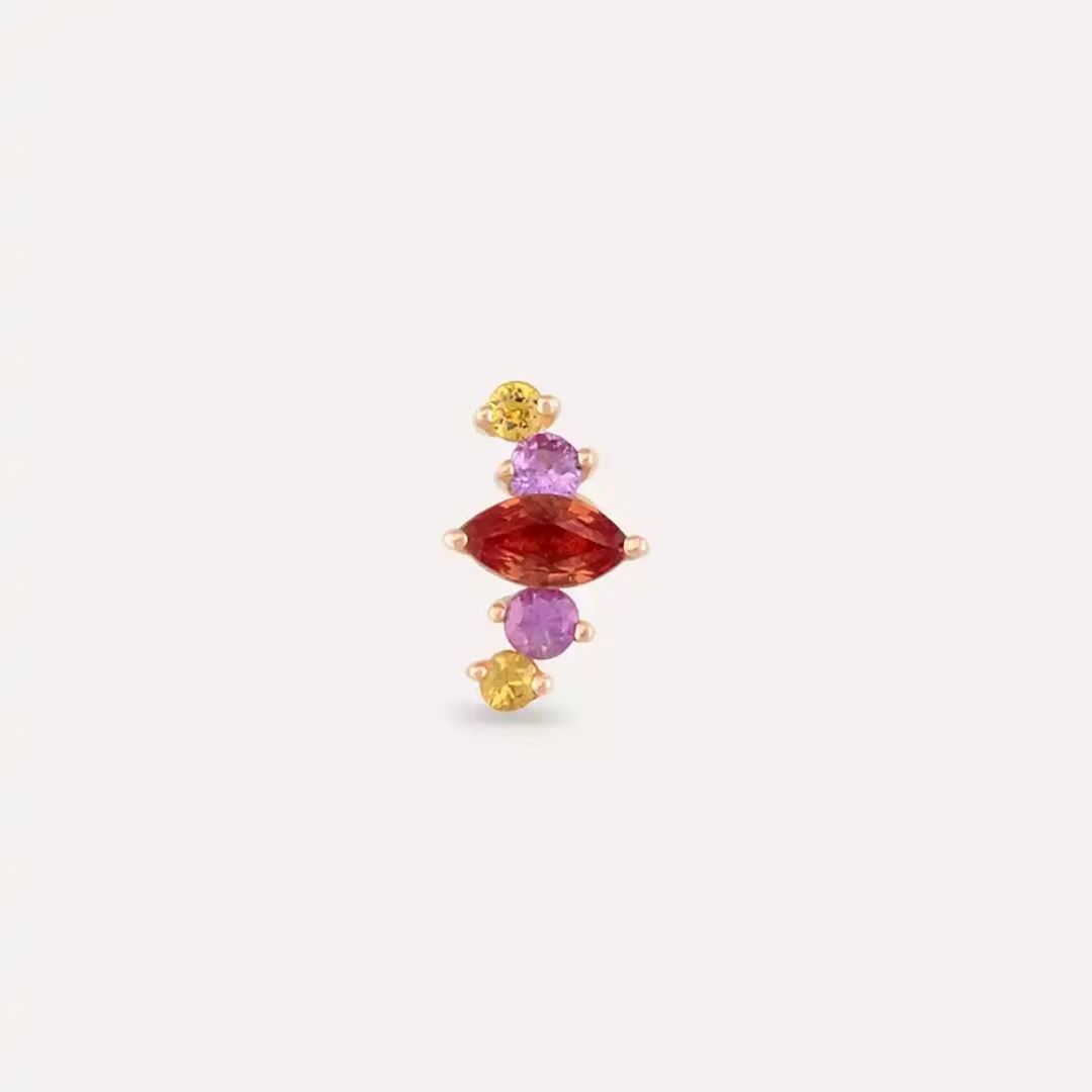 Crown Multicolor Safir Taşlı Rose Altın Piercing