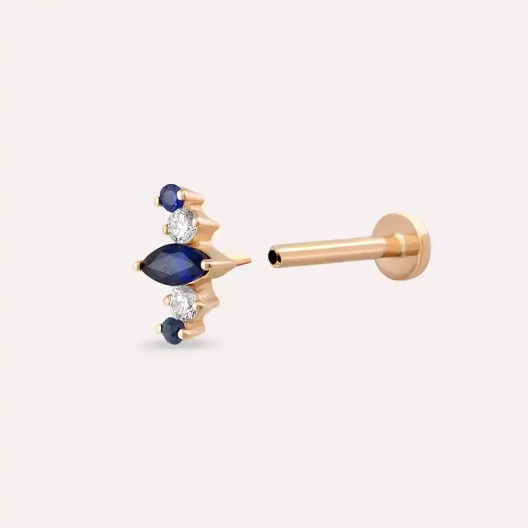 Nora Safir ve Pırlanta Taşlı Rose Altın Piercing