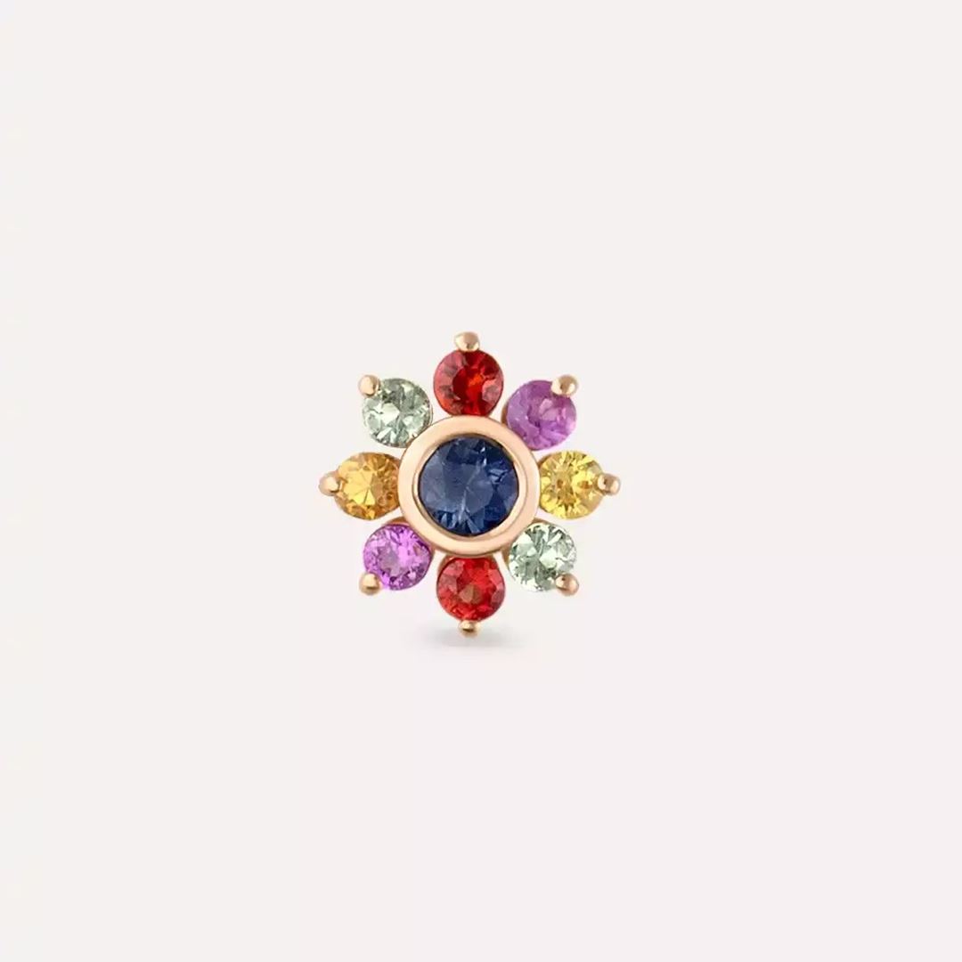 Floral Multicolor Safir Taşlı Rose Altın Piercing