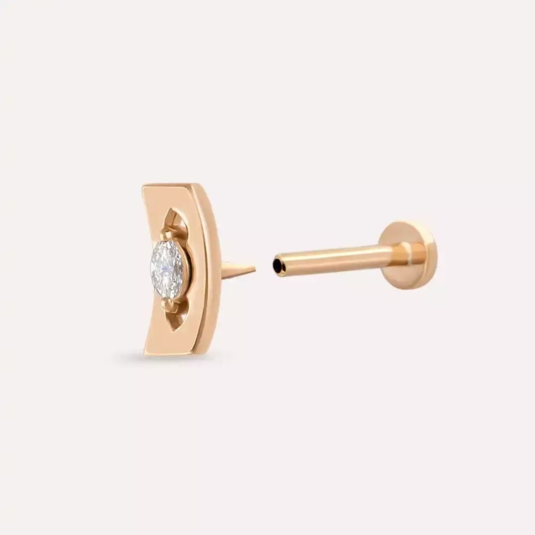 Noir Pırlanta Taşlı Rose Altın Piercing