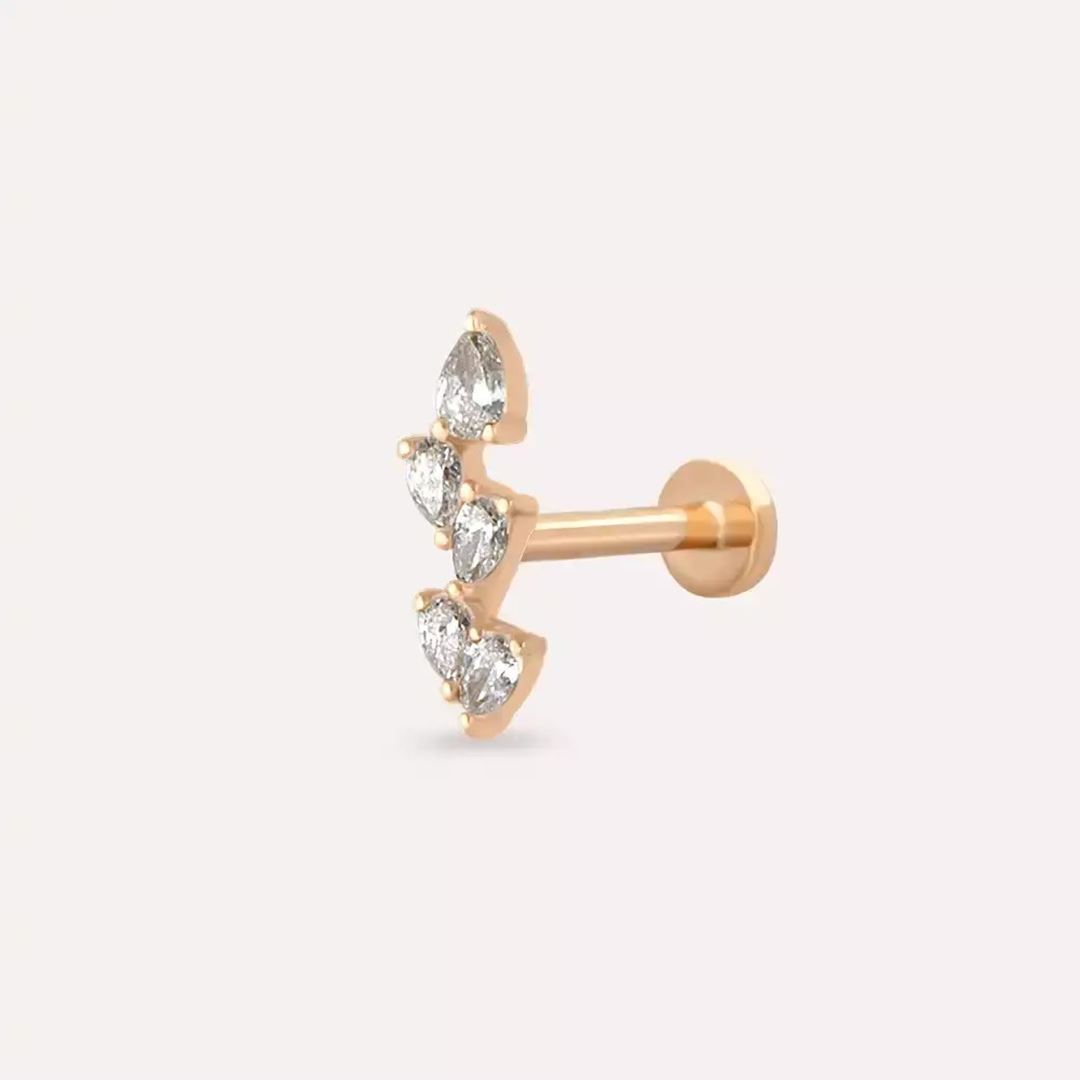 Dainty Pırlanta Taşlı Rose Altın Piercing