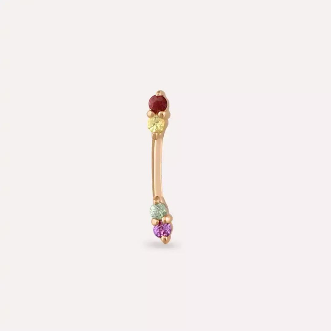 Rod Multicolor Safir Taşlı Rose Altın Piercing