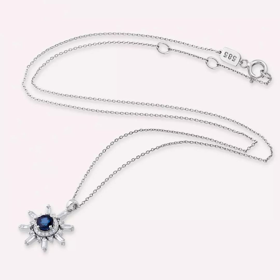 Lumos Safir ve Pırlanta Taşlı Beyaz Altın Kolye